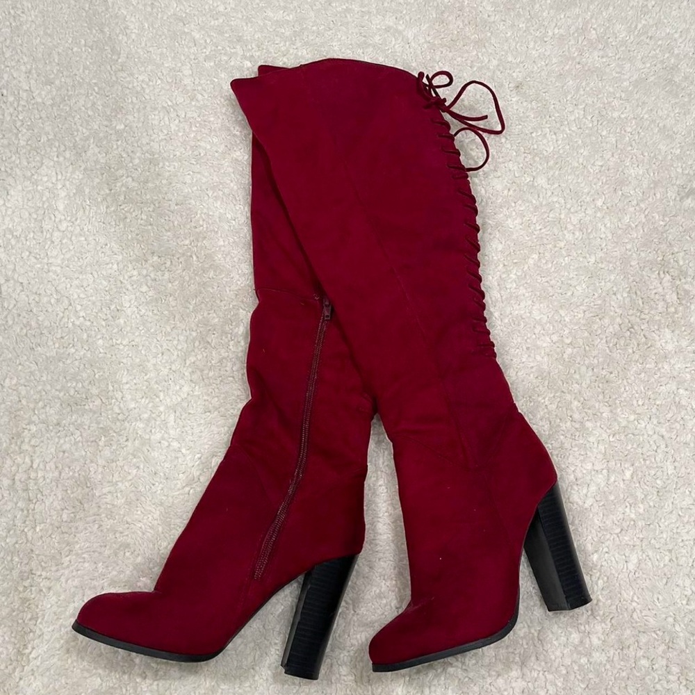 Maroon Thigh High Boots